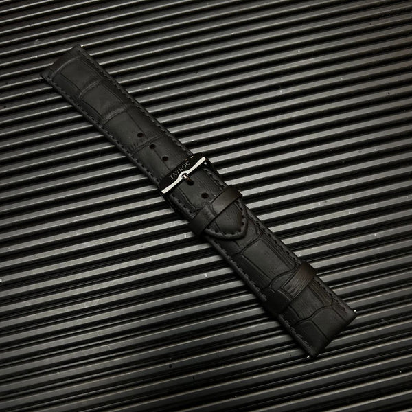 Black Textured Leather Strap/Silver Buckle 22mm