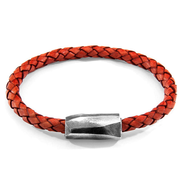 Amber Red Hayling Silver and Braided Leather Bracelet - Tayroc