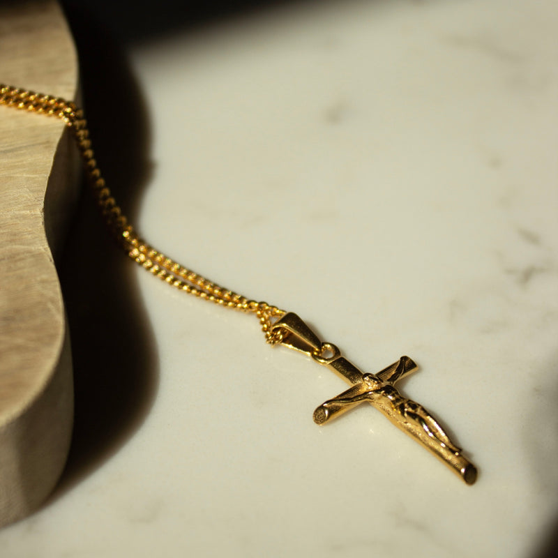 Gold Cross Pendant with Gold Chain Necklace