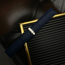 Blue Textured Leather Strap Gold Buckle 22mm