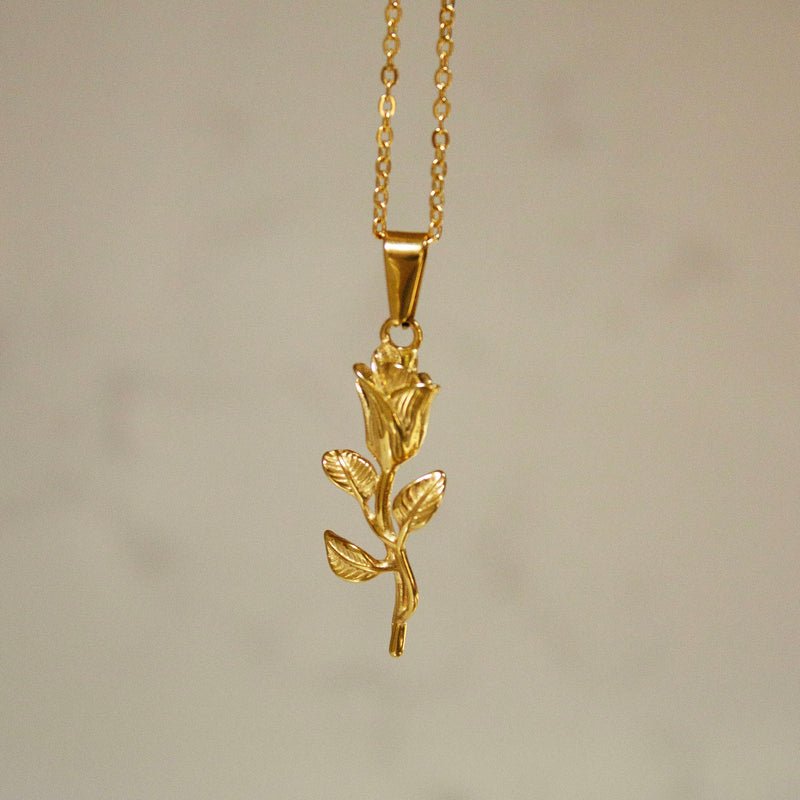 Gold Rose Pendant with Gold Chain Necklace
