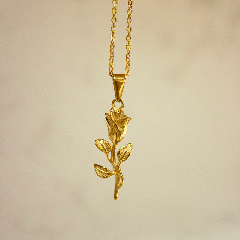 Gold Rose Pendant with Gold Chain Necklace