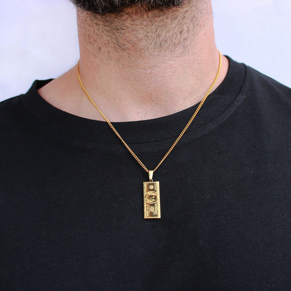 Gold Dolla Note Pendant with Gold Chain Necklace