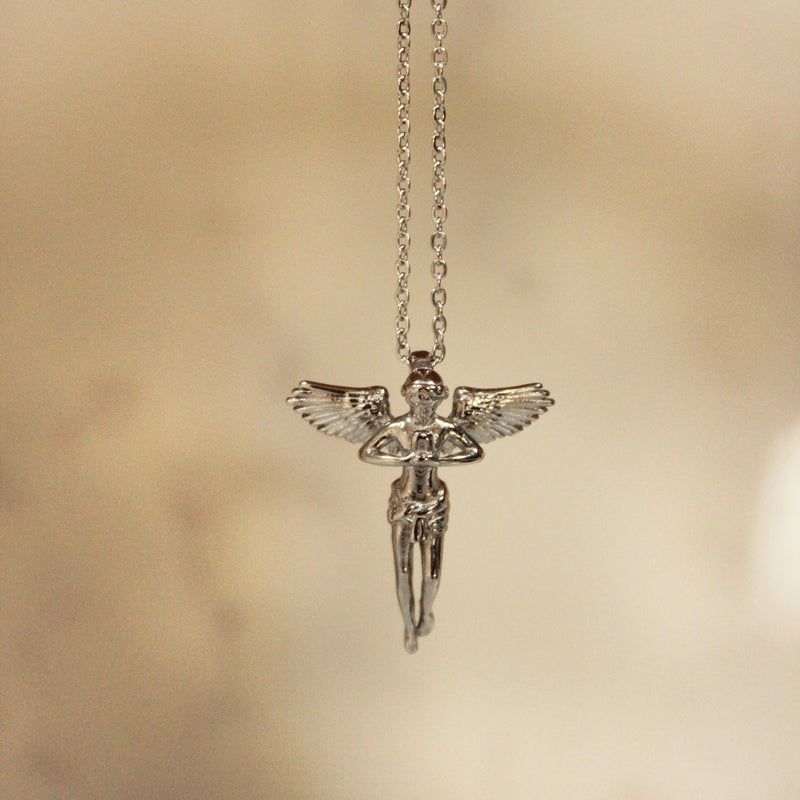 Silver Praying Cherub with Silver Chain Necklace