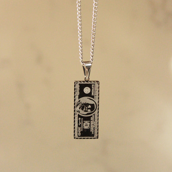 Silver Dolla Note Pendant with Silver Chain Necklace