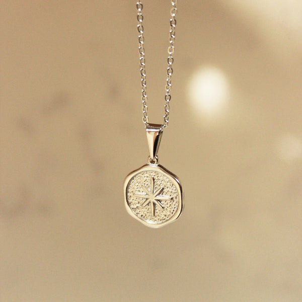 Silver North Star Pendant with Silver Chain Necklace