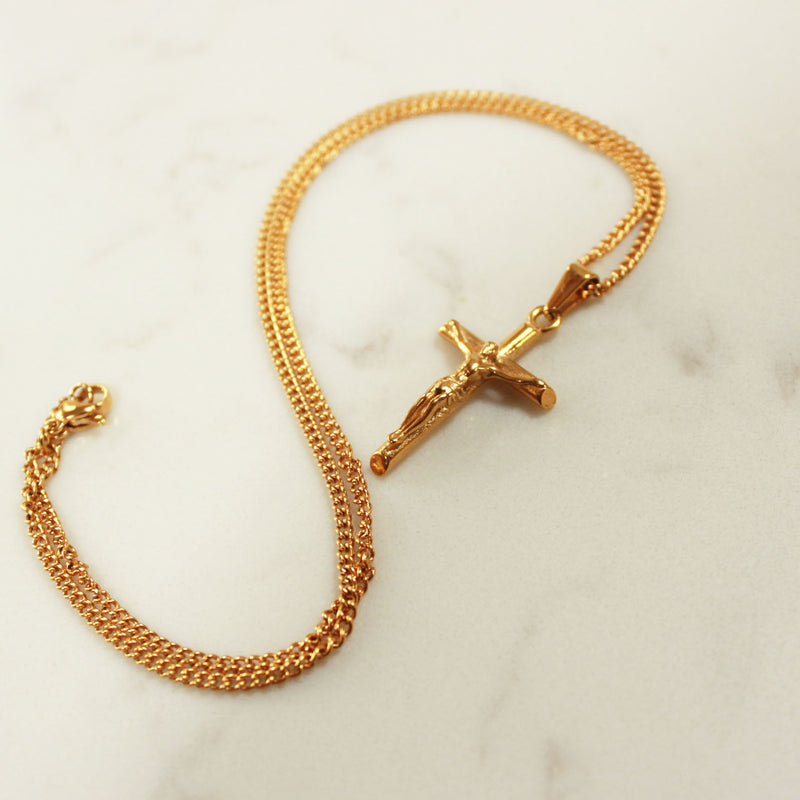 Gold Cross Pendant with Gold Chain Necklace