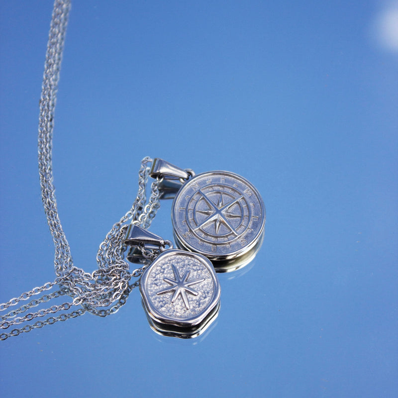 Silver Compass with Silver Chain Necklace