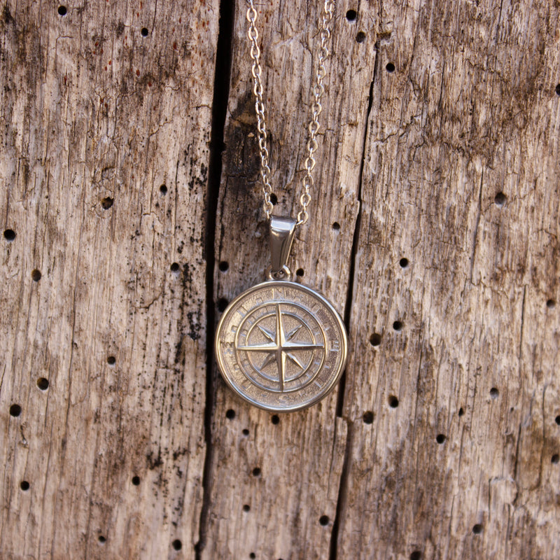 Silver Compass with Silver Chain Necklace