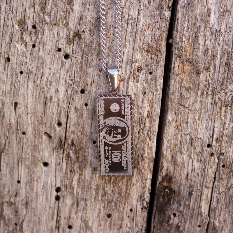 Silver Dolla Note Pendant with Silver Chain Necklace