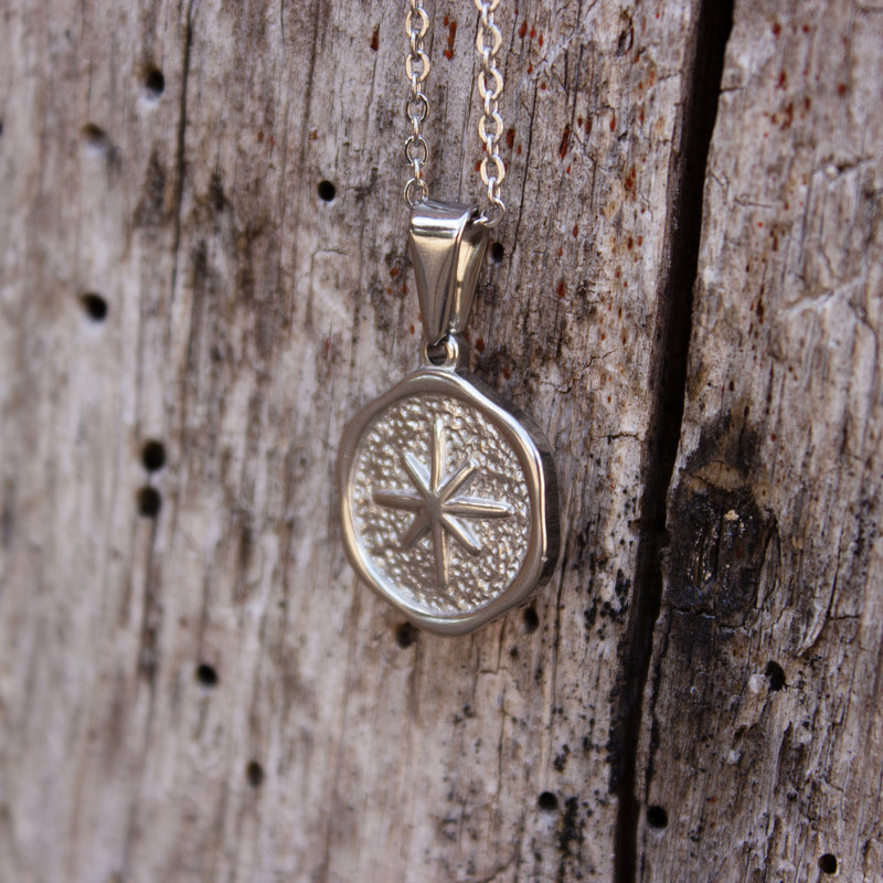 Silver North Star Pendant with Silver Chain Necklace