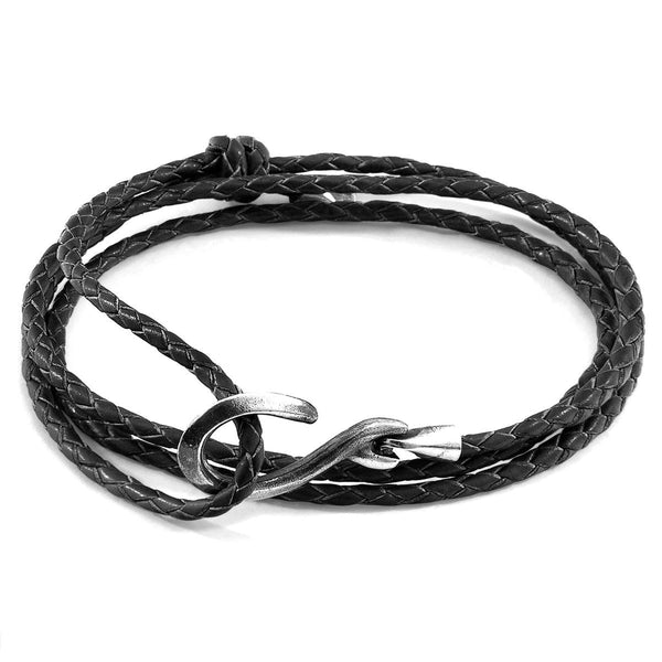 Coal Black Heysham Silver and Braided Leather Bracelet - Tayroc