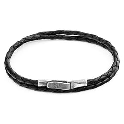 Coal Black Liverpool Silver and Braided Leather Bracelet - Tayroc