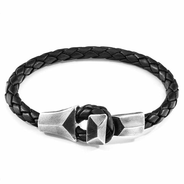 Midnight Black Alderney Silver and Braided Leather Bracelet - Tayroc