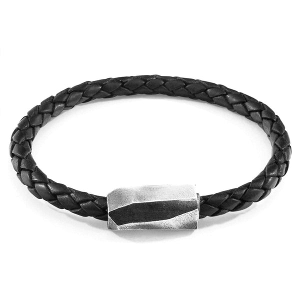 Midnight Black Hayling Silver and Braided Leather Bracelet - Tayroc