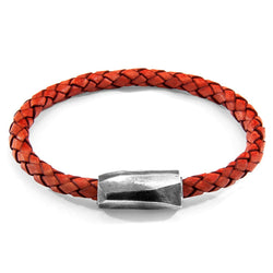 Amber Red Hayling Silver and Braided Leather Bracelet - Tayroc