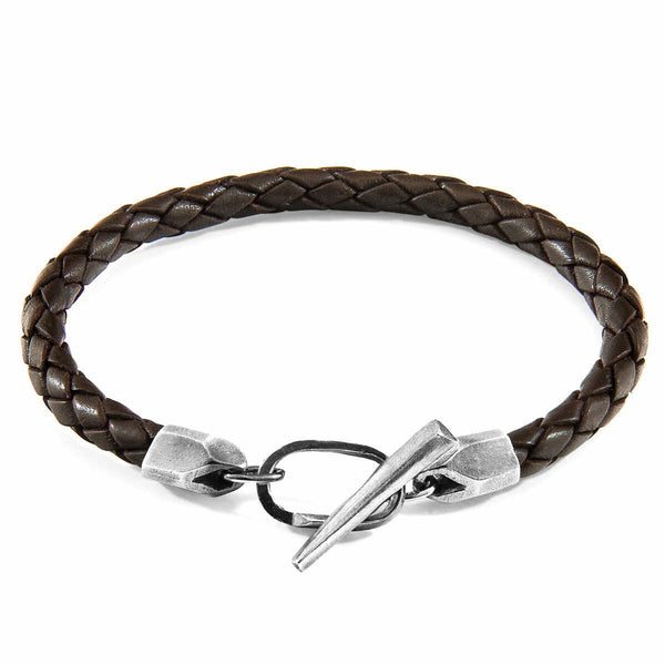 Cacao Brown Jura Silver and Braided Leather Bracelet - Tayroc