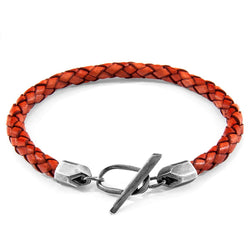 Amber Red Jura Silver and Braided Leather Bracelet - Tayroc