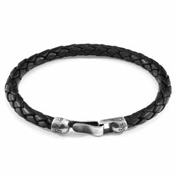 Midnight Black Skye Silver and Braided Leather Bracelet - Tayroc
