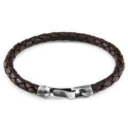 Cacao Brown Skye Silver and Braided Leather Bracelet - Tayroc