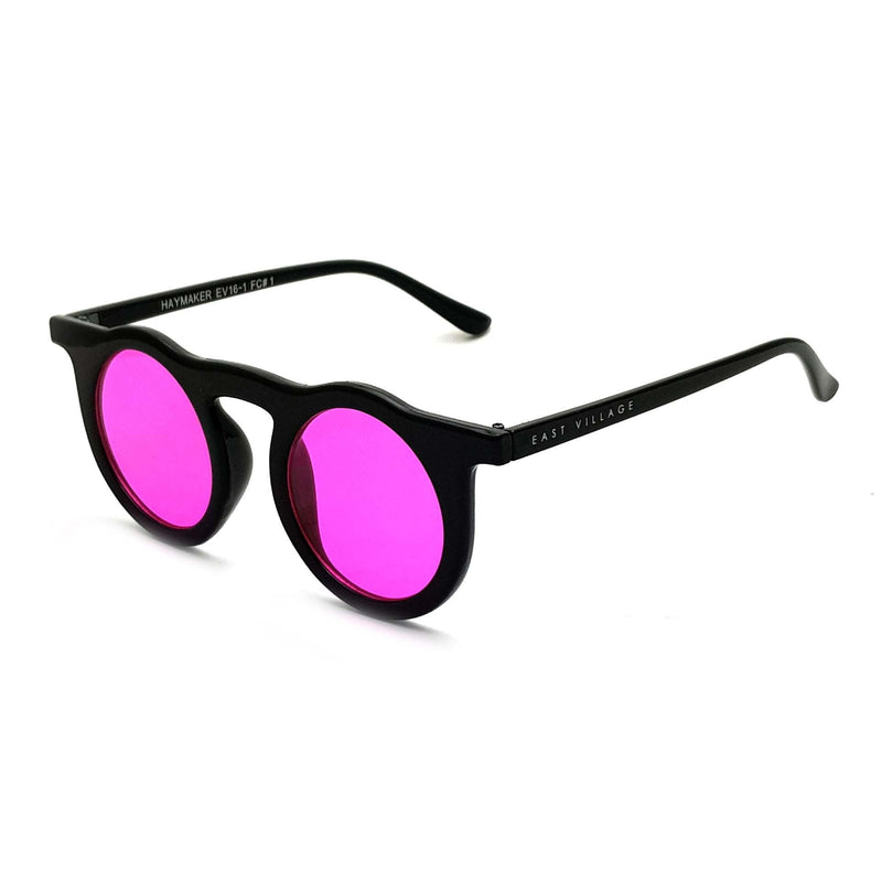 'Haymaker' Round Sunglasses Black With Pink Lens - Tayroc