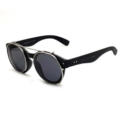 'Brawler' Round Sunglasses Black And Metal With Solid Smoke Lens - Tayroc