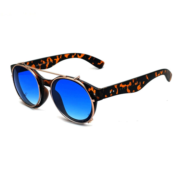 'Brawler' Round Sunglasses Tortoiseshell And Metal With Blue Lens - Tayroc
