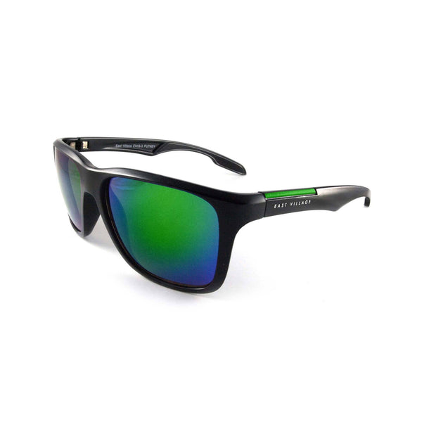 Sporty 'Putney' Square Black Sunglasses with Green Revo Lens - Tayroc