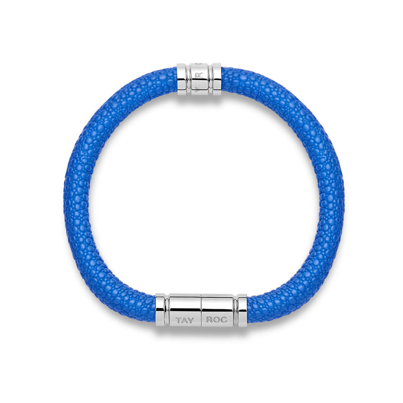 Mens Blue Leather Bracelet with Magnetic Clasp – Tayroc